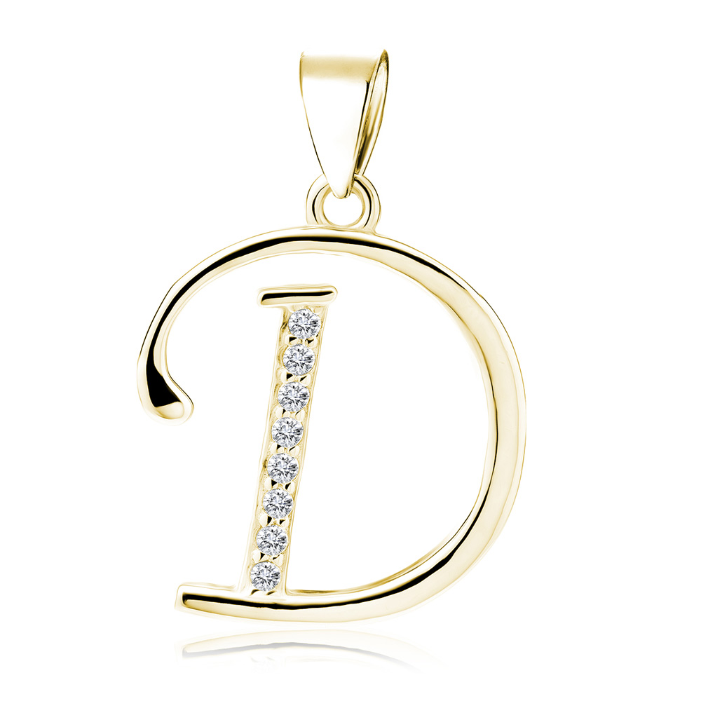 Pandantiv argint placat cu aur galben initiala litera D cu pietre DiAmanti LZ0002G_D-DIA Pandantiv argint placat cu aur galben initiala litera D cu pietre DiAmanti LZ0002G_D-DIA